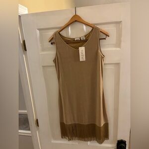 Women’s Together Brand Tan Sleeveless Fringe Dress Size Small